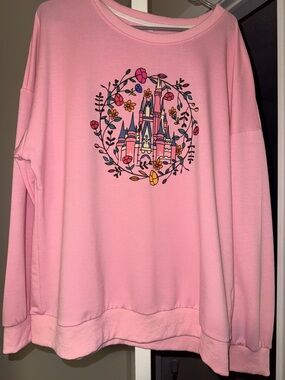 Disney  Pink Castle & Floral Crewneck Sweatshirt